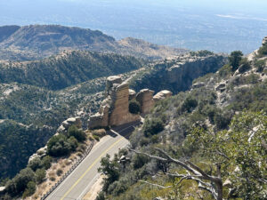 Aerial view of the road leading up to Mt Lemmon in Arizona